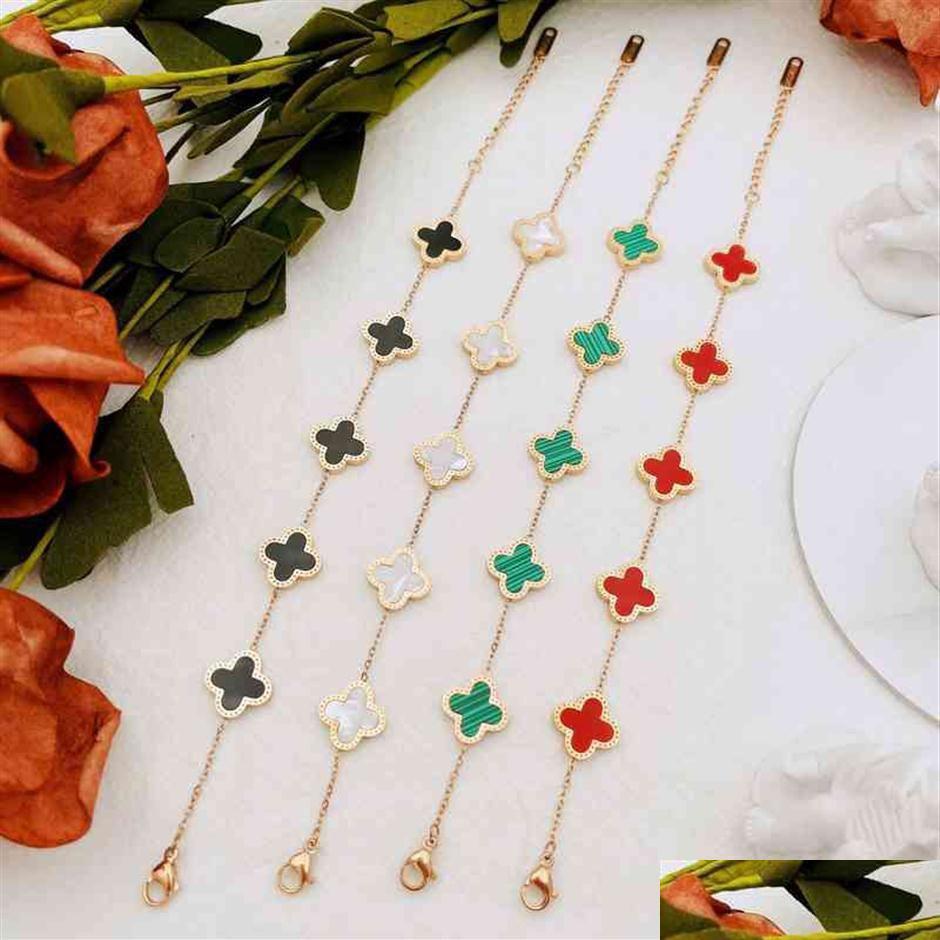 

Charm Bracelets Titanium Steel Five Flower Four Leaf Clover Bracelet Female Rose Gold Japane And Korean Version Ins Simple Personali Dhl92