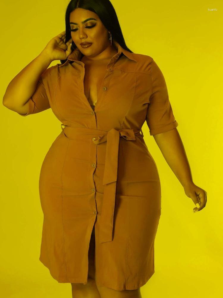 

Plus Size Dresses Shirt Women Turn Down Collar Short Sleeve High Waist Button Up Bodycon Knee Length Office Evening Party OutfitPlus, Black