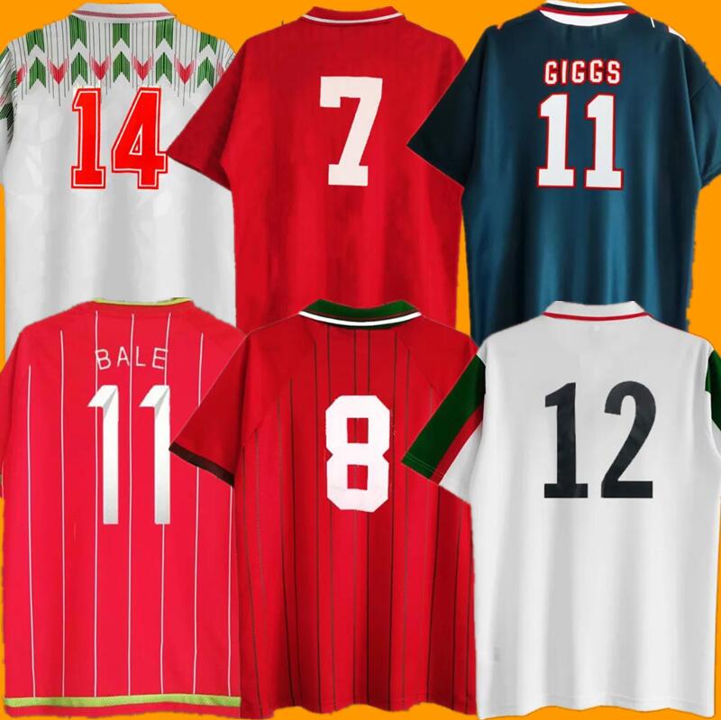 

90 92 Wales National Team Retro Mens Soccer Jerseys SAUNDERS WILSON SPEED GIGGS HUGHES Home Red Away Fotball Shirts Short Sleeve Uniforms, 1976 1979 home