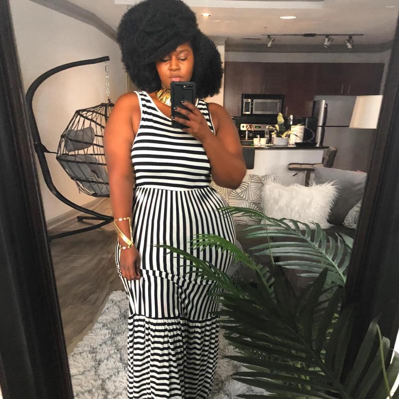 

Casual Dresses Fashion Stripes Ruffle O-Neck Sleeveless Vests 2023 Summer Women Sexy Birthday Party Bodycon Patchwork Long Dress, Black and white