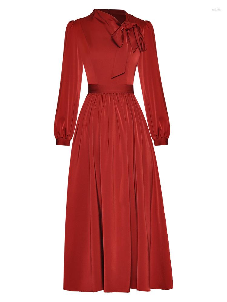 

Casual Dresses Sweetsince Red Dress Spring Women Heap Neck Lantern Sleeve High Waist Large Swing Medium Length Elegant Luxury 2023 Designer