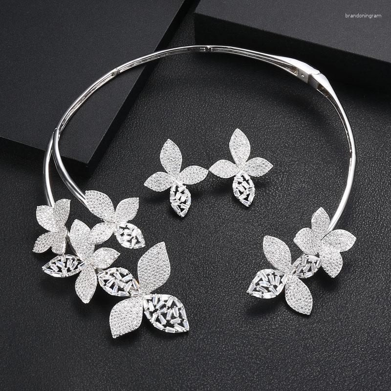 

Necklace Earrings Set AccKing 2pcs Bridal Zirconia Full For Women Party Luxury Dubai Nigeria CZ Crystal Wedding, Picture shown