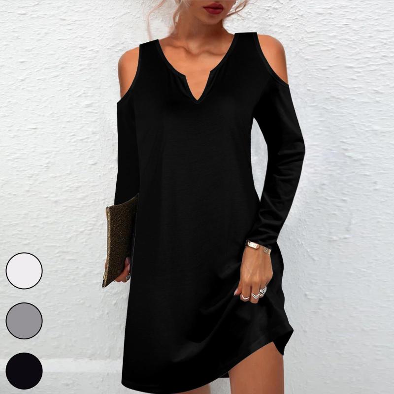 

Casual Dresses 2023 Spring &autumn Women' Solid Color Slim Dress Fashion Commuter Party Elegant Black White Gray Long Sleeve Short
