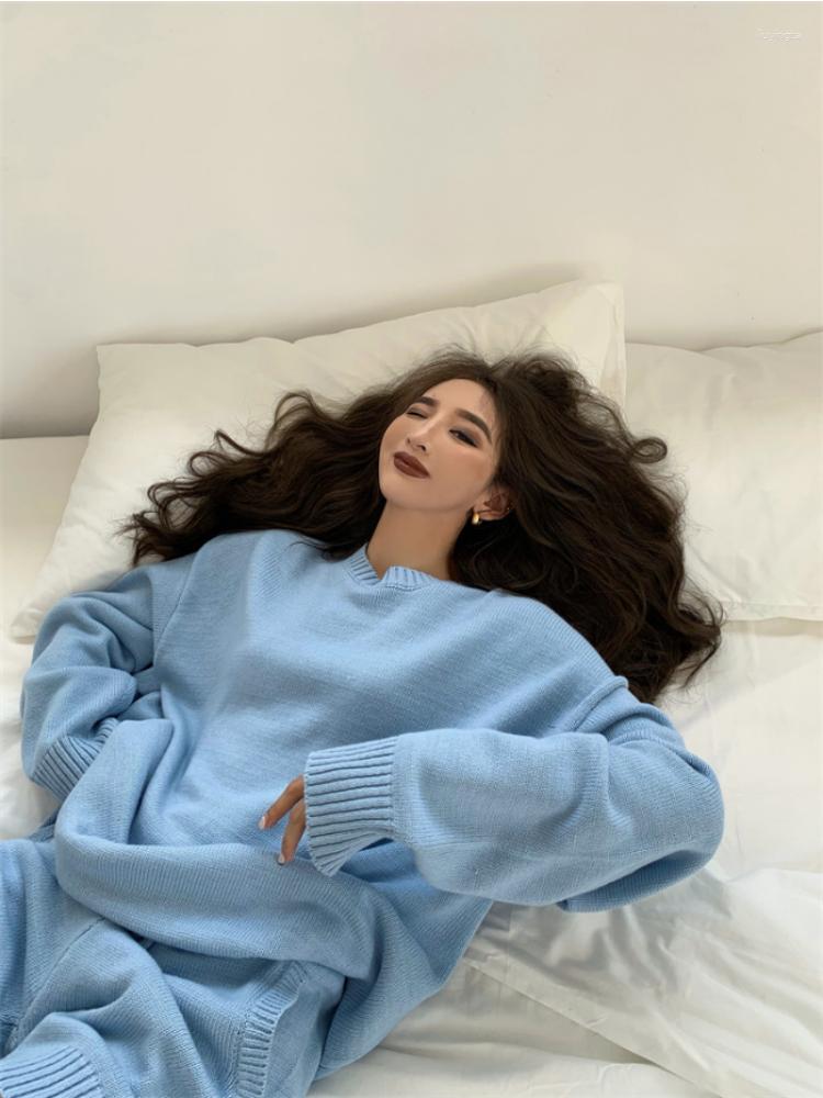 

Women's Tracksuits Lnsozkdg Women Knitted Two Piece Sets Fashion Long Sleeve O-Neck Sweaters & High Waist Shorts Suits Casual Pocket, Beige