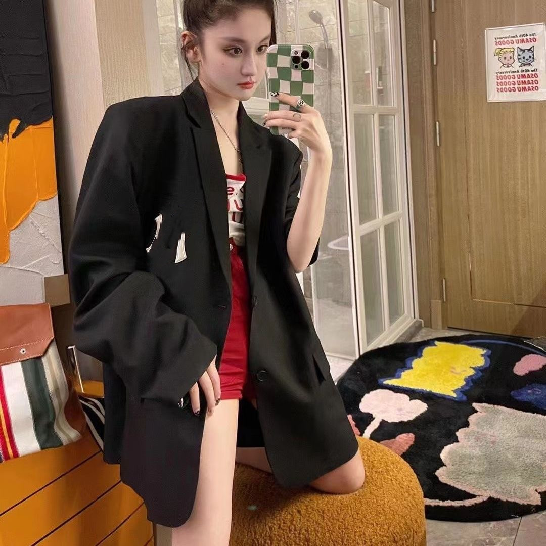 

2023 men's and women's same black Blazer women's loose skinny high-end cardigan