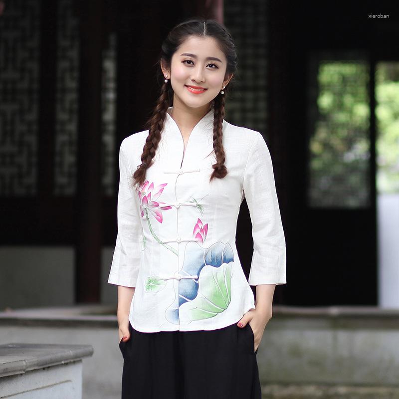 

Ethnic Clothing Summer Cotton Linen Women's Long Sleeved Top Slim Fit Short Printed Cheongsam Chinese Style
