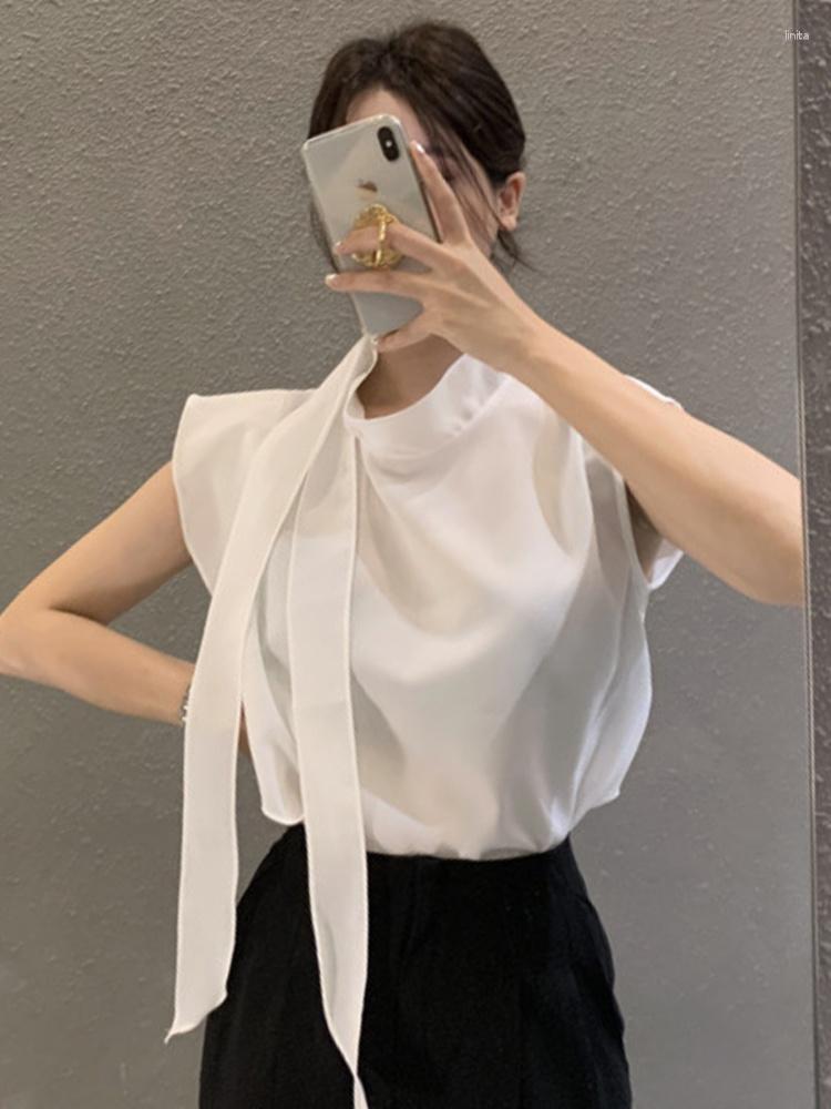 

Women's Blouses Women Pink Stand Neck Lace-up Shirt Flying Sleeve Loose Causal Blouse 2023 Summer Fashion Female Blusas Tops Y406