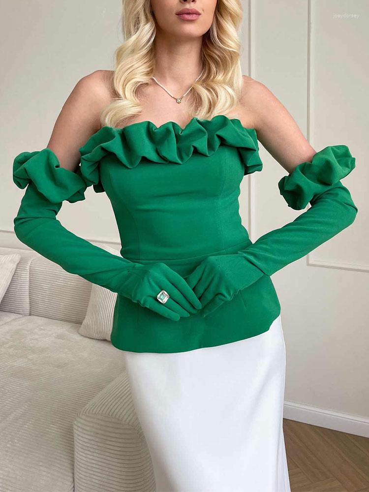 

Women' Tanks Sexy Ruffle Off Shoulder With Gloves Women Tank Top Fashion Backless Long Sleeve Vest Female 2023 Summer Cropped Party Club, Black
