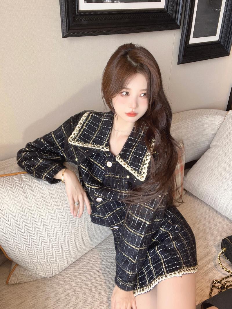 

Work Dresses Sweet Girl Style Suit Long Sleeve Loose Knitted Short Coat High Waist A-line Skirt Two-piece Set Fashion Casual Female Clothes, 2pc set