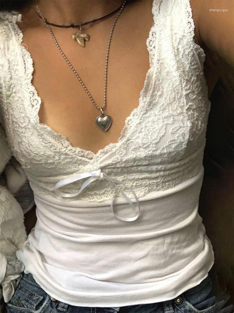 

Women' Tanks Lace Patchwork Cop Top Frill Cute Sweet Corset Patched Vintage Camis Women Party Holiday Chic Sweats Y2K, White