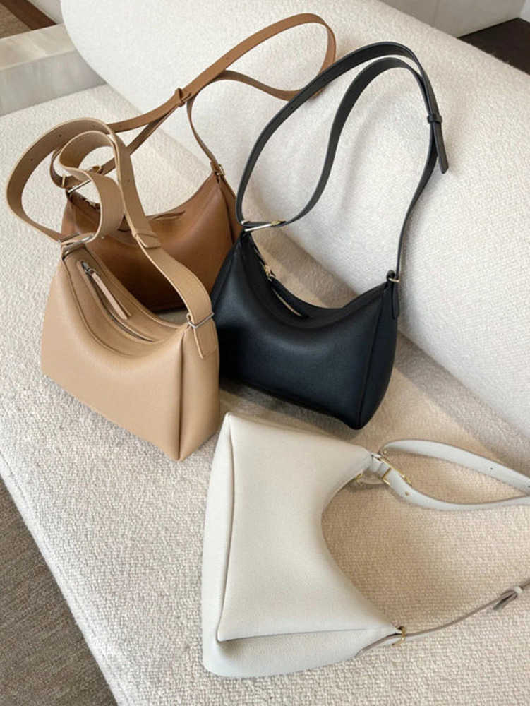 

2023 Umi Black Textured Leather shoulder bags womens designer handbags brown fashion bag polene crossbody purse European and American fashion