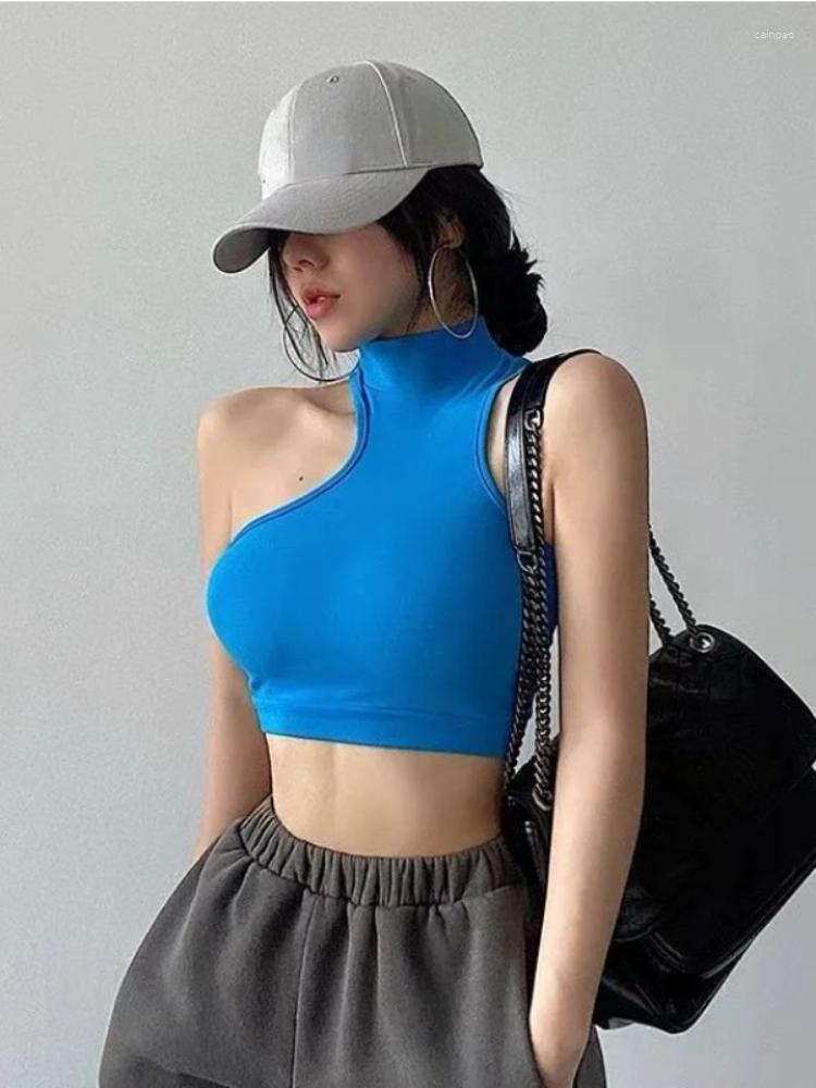

Women's Tanks Hikigawa 2023 Summer Solid Half High Collar Sweet Cool Tank Top Women Streetwear Sleeveless Sexy Chic Fashion Y2k Crop Mujer, Blue