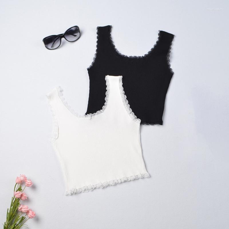 

Women's Tanks Lace Black Tank Tops For Women Clothes Crop Top T Shirt Cute Sexy White Bustier Short Solid Spandex Stretch Knitted
