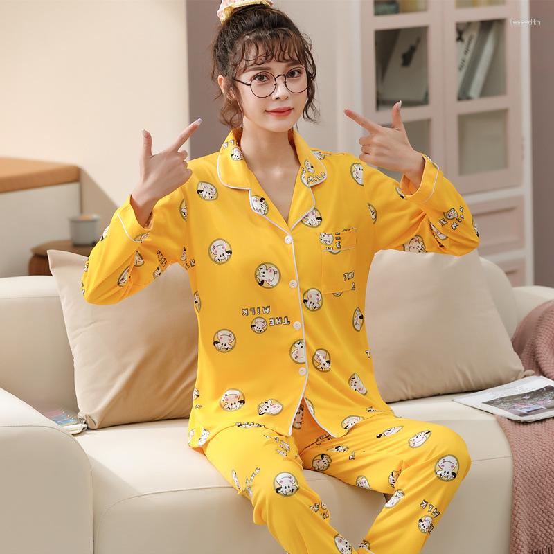 

Women's Sleepwear Autumn And Winter 2023 Women's Pajamas Long-sleeved Trousers Cardigan Cartoon Anime Home Service, 201 blue