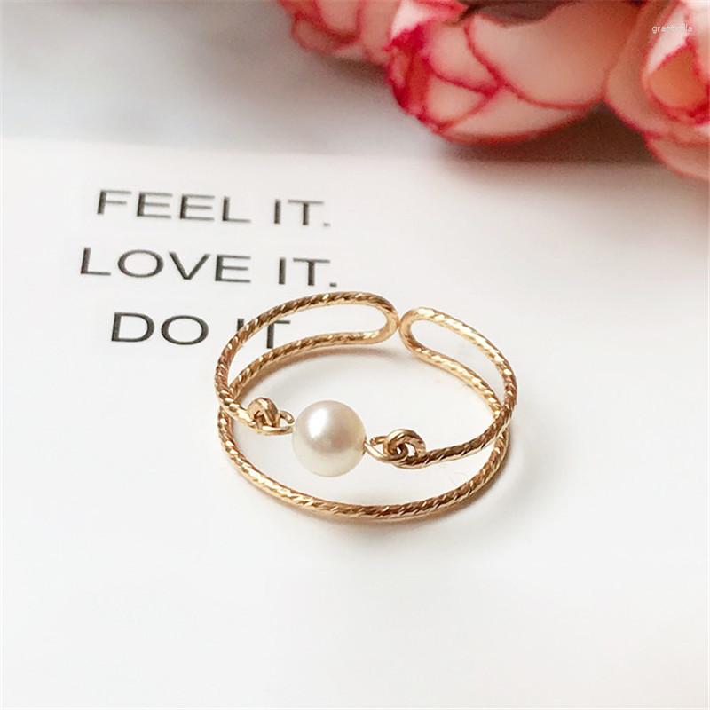 

Cluster Rings Natural Freshwater Pearl Ring 14K Gold Filled Jewelry Handmade Knuckle Mujer Boho Bague Femme Minimalism For Women
