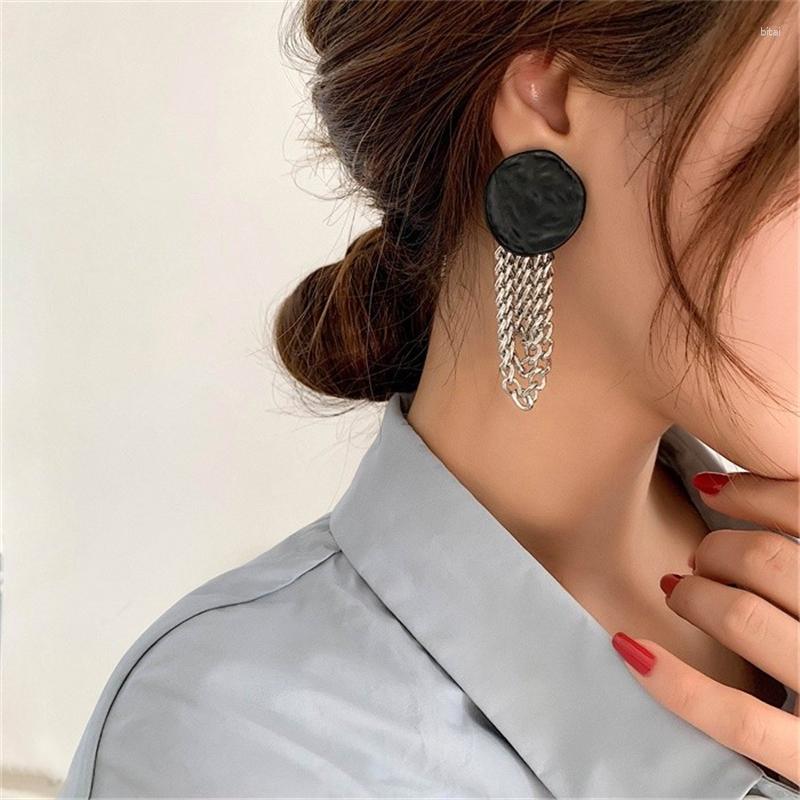 

Dangle Earrings Korean Fashion Niche Temperament Tassel Round Personality Chain Exaggerated Trend All-match Women's