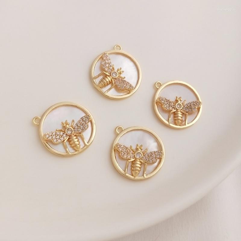

Charms 14K Color Retention Real Gold Plated Copper Zircon Natural Shell 15MM Bee Pendant DIY Findings Jewelry Making Accessories