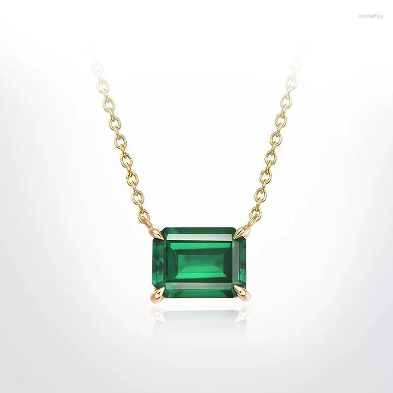 

Chains CxsJeremy Real Solid 14K Yellow Gold 1.5 S 6 8mm Lab Grown Emerald Necklace Pendant For Women Fashion Wedding Jewelry Gifts