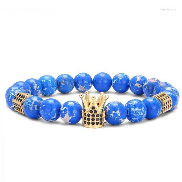 

Strand 8mm Crown Elastic Gold Silver Copper Cz Zircon Cubic Zirconia Beads Bohemian Yoga Bracelet Agate Onyx Stone Bangles Ij5d