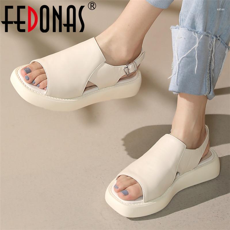 

Sandals FEDONAS Brand Design Women Peep Toe Flats Platforms Fashion Concise 2023 Summer Arrival Shoes Woman Working Casual, Black