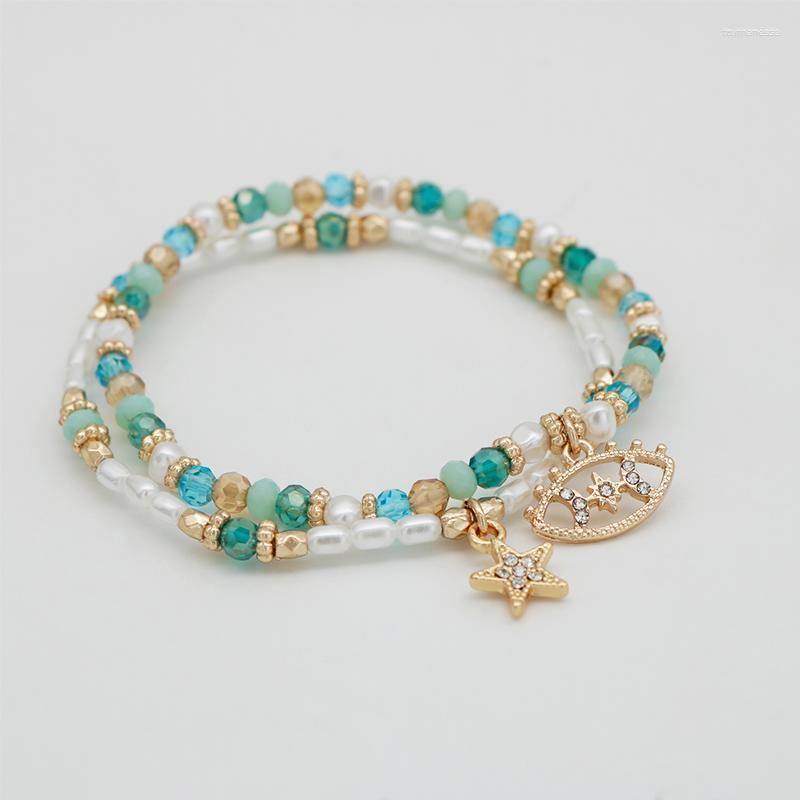 

Link Bracelets Chain Trendy Star Eyes Bracelet Set For Women Vintage Adjustable Bangle Glass Acrylic Pearl Delicate Charm Jewelry Cute Girl