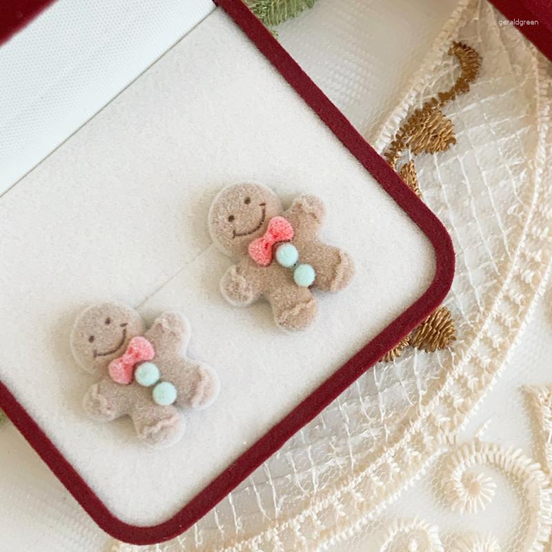 

Stud Earrings 1pair Flocking Gingerbread Man Christmas Earring For Women Girls Ear Studs Xmas Charm Cute Jewelry Gift