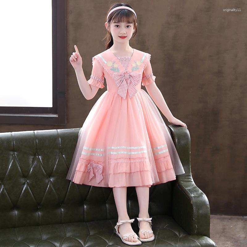 

Girl Dresses Teenage Girls Dress Summer Children's Clothing Party Elegant Princess Bow Baby Kids Lace Wedding Ceremony, Pink