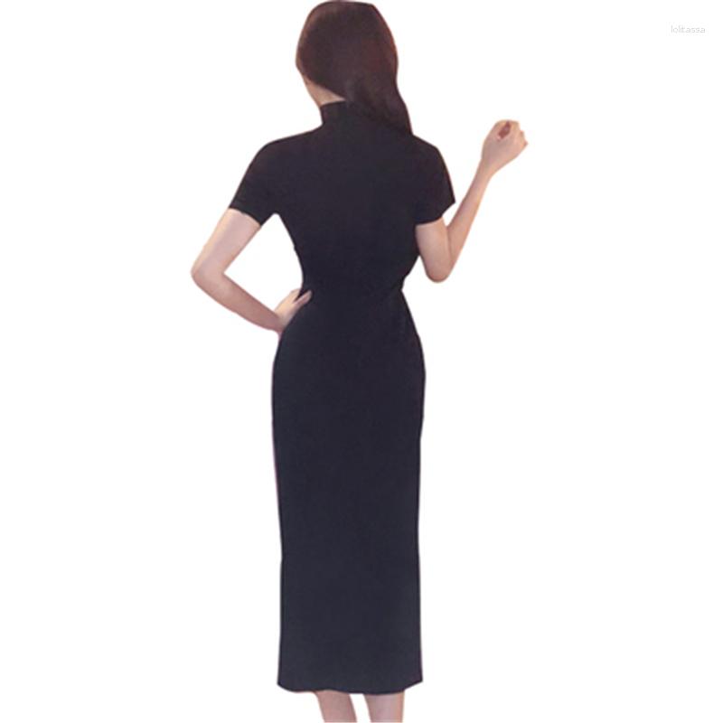 

Casual Dresses Traditional Chinese Women' Dress Summer Satin Long Cheongsam Female Qipao Plum Blossom Ladies T83, Black