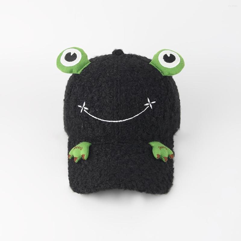 

Beanies Fleece Baseball Cap Women Black Cartoon Cute Frog Warm Solid Men Unisex Sun Beach Hat