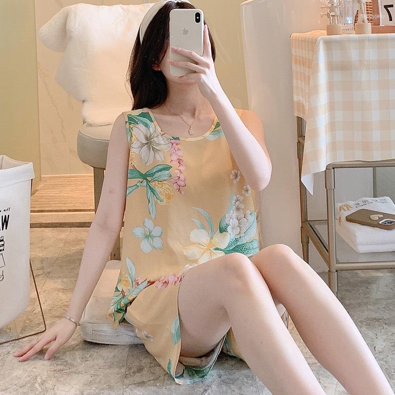 

Women's Sleepwear Women Cotton 2PCS Pajamas Sleep Set Sling Homewear Summer Home Clothing Round Neck Printing Flowers Nightwear, Cartoon