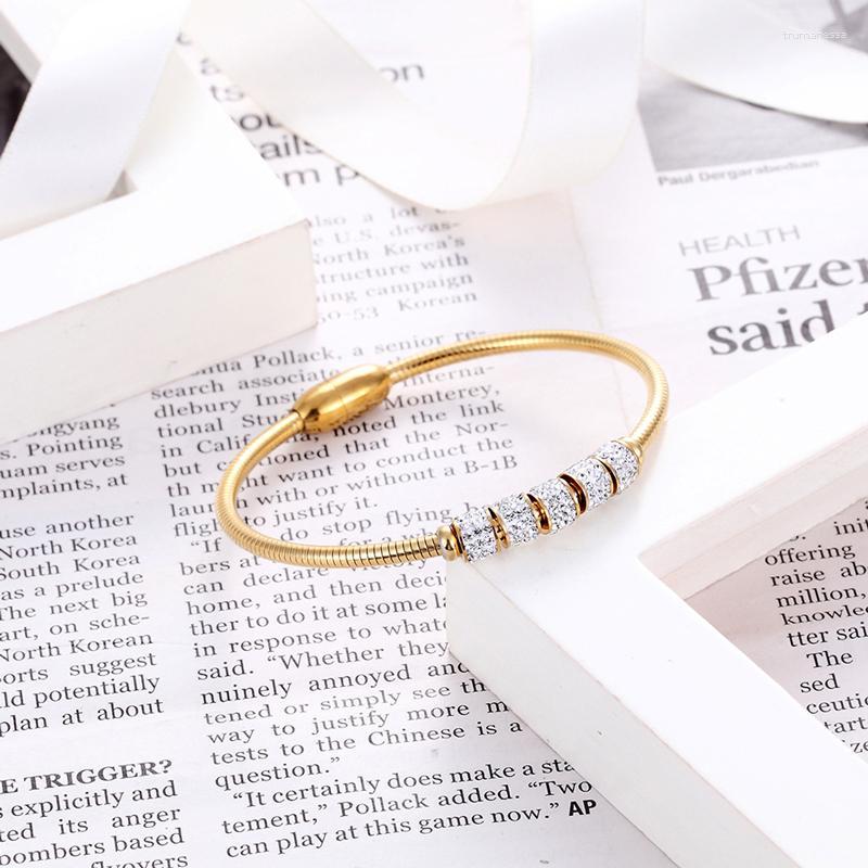 

Bangle Beautiful 5 Rotating Shiny Zircon Stainless Steel Gold Plating Jewelry For Women Wedding Birthday Love Gift Raym22