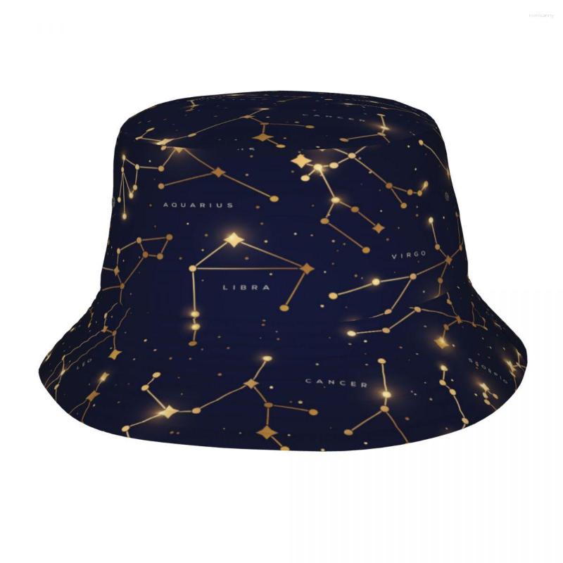 

Berets Zodiac Constellations Space With Shiny Sparkling Stars Unisex Casual Sun Hat Bucket Bob Hip Hop Cap Fisherman Panama, Black