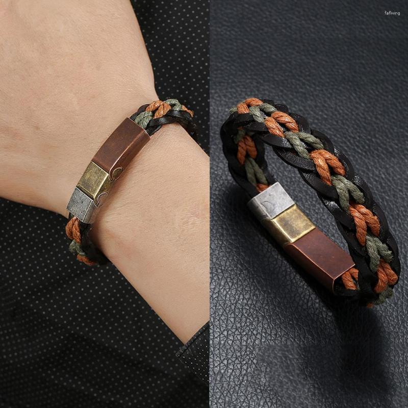 

Charm Bracelets Leather Bracelet For Men Hand-woven Vintage Cowhide Men's Stainless Steel Magnetic Clasp Graduation Gift Boho