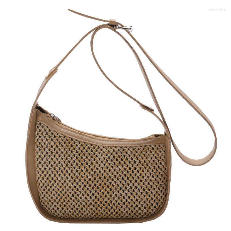 

Evening Bags Casual Straw Shoulder For Women Simple Crossbody Bag Ladies Designer Handbags PU Leather Messenger, Beige