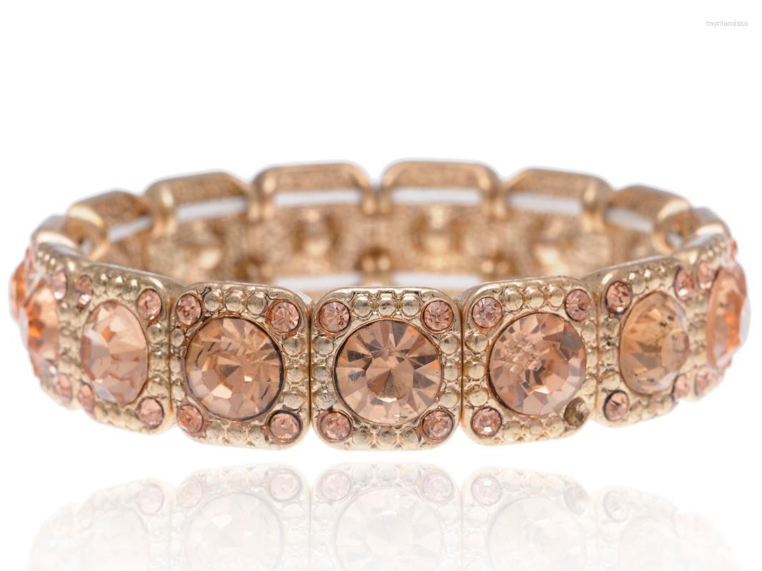 

Strand Beaded Strands Golden Tone Topaz Crystal Rhinestone Royal Square Shaped Bangle Bracelet Raym22