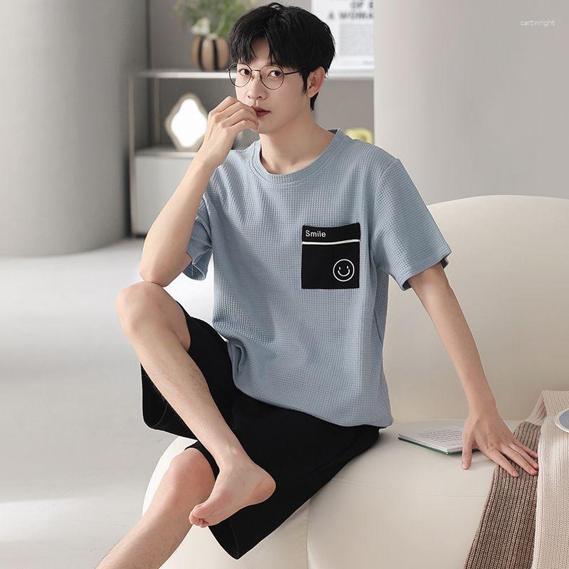 

Men's Sleepwear 2023 Summer O-Neck Full Cotton Mens Short Sleeve Shorts Pajamas Set Big Size L-5XL Leisure Suits Nightwear Men Pijamas, 8508