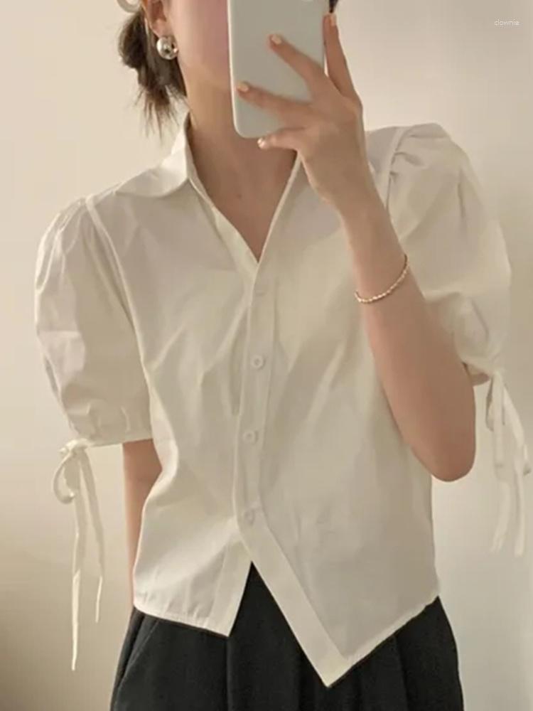 

Women' Blouses Women Irregular Hem Shirt Puff Sleeve Lace-up Loose Causal Fashion Blusas Top 2023 Summer Tide Single Breasted Tops Y529, Blue