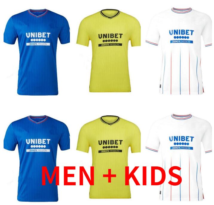 

2023 2024 Glasgow Rangers Soccer Jerseys 23 24 home away RAINING CHAMPIONS DEFOE HAGI BARKER TAVERNIER third football shirt men kids kit, Kids size