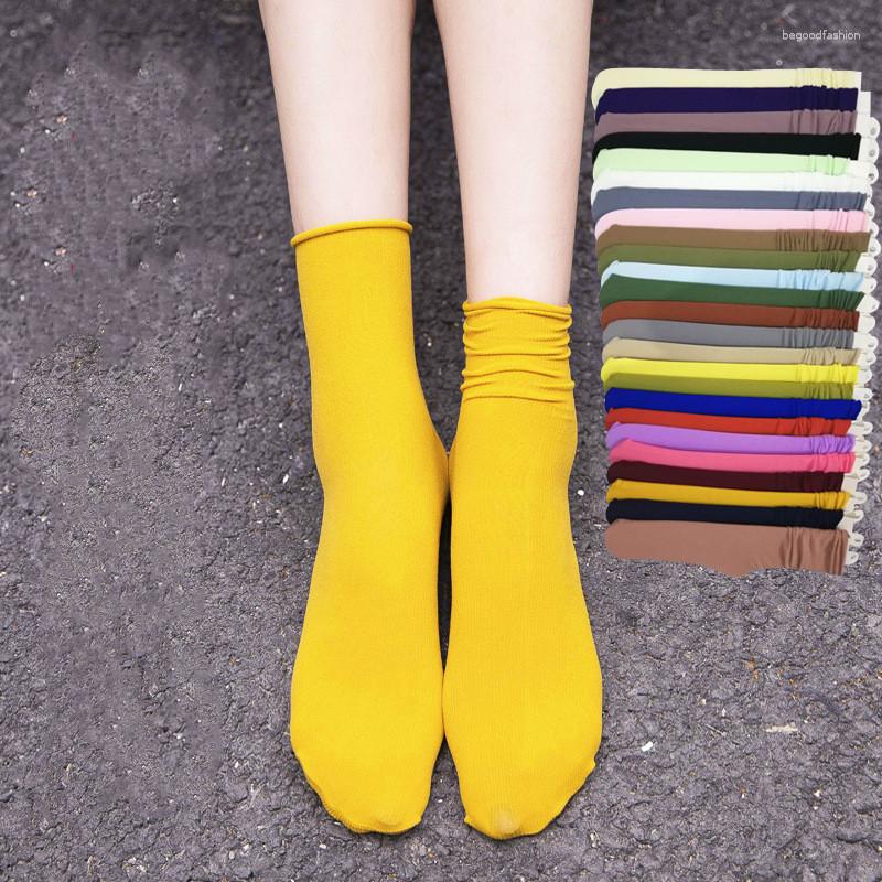 

Women Socks Casual Japanese Korea High School Girls Loose Solid Colors Double Needles Knitting Cotton Long, Yellow