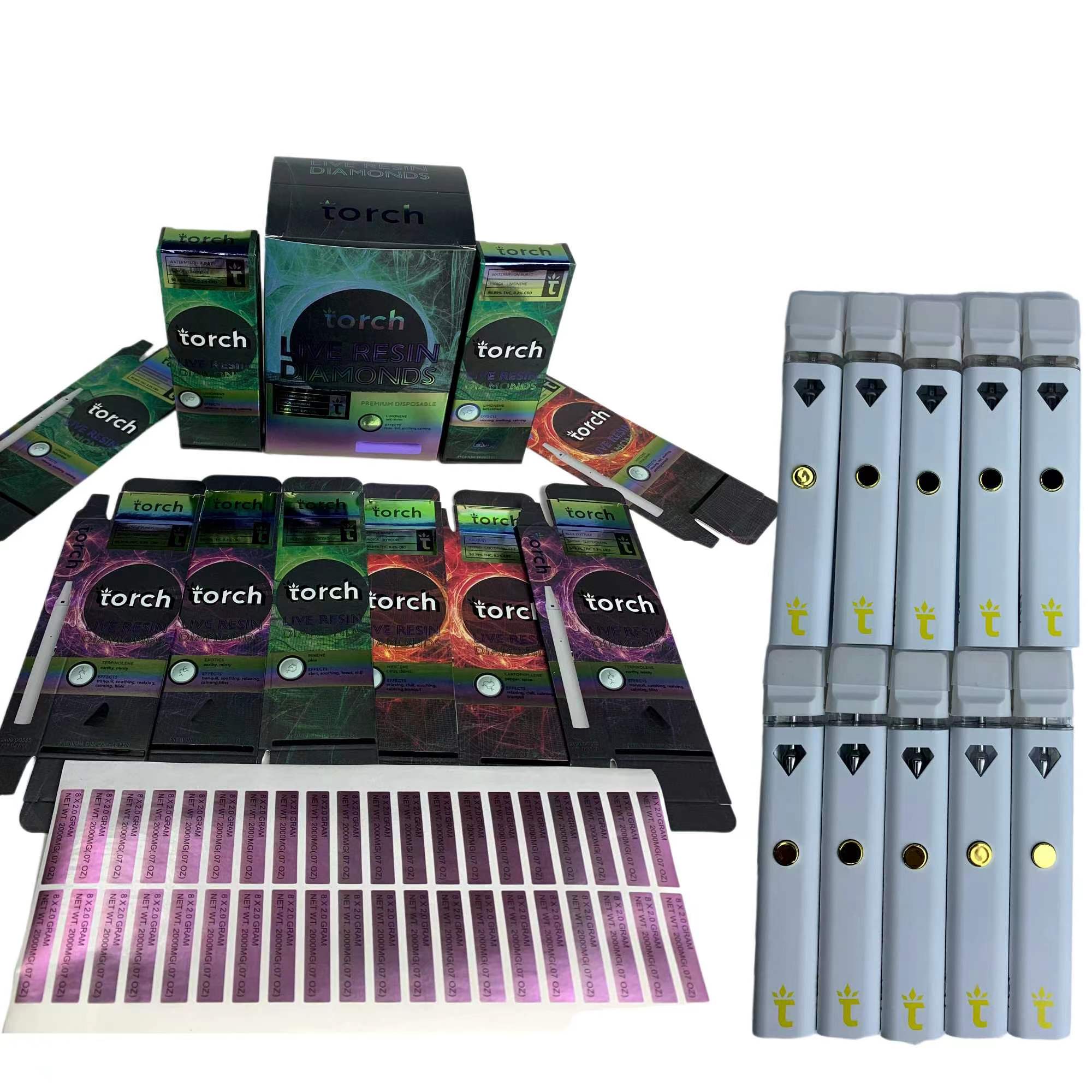 

Torch Diamonds Rechargeable Disposable Vape Pen kit E Cigarettes Empty vape Pen 380mAh Battery Start Kits 1.0ml Cartridge With Box Packaging