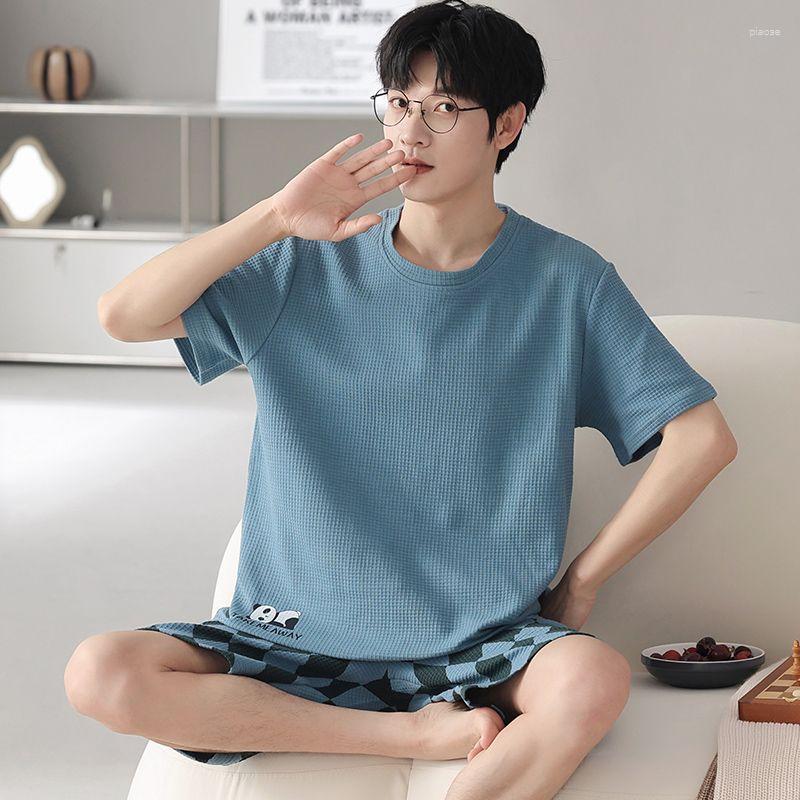 

Men's Sleepwear WHYY Summer Cotton Big Size 5XL Mens Shorts Minimalist Nightwear Soft Leisure Loungewear For Boy Man Striped Pajamas Set, 8501