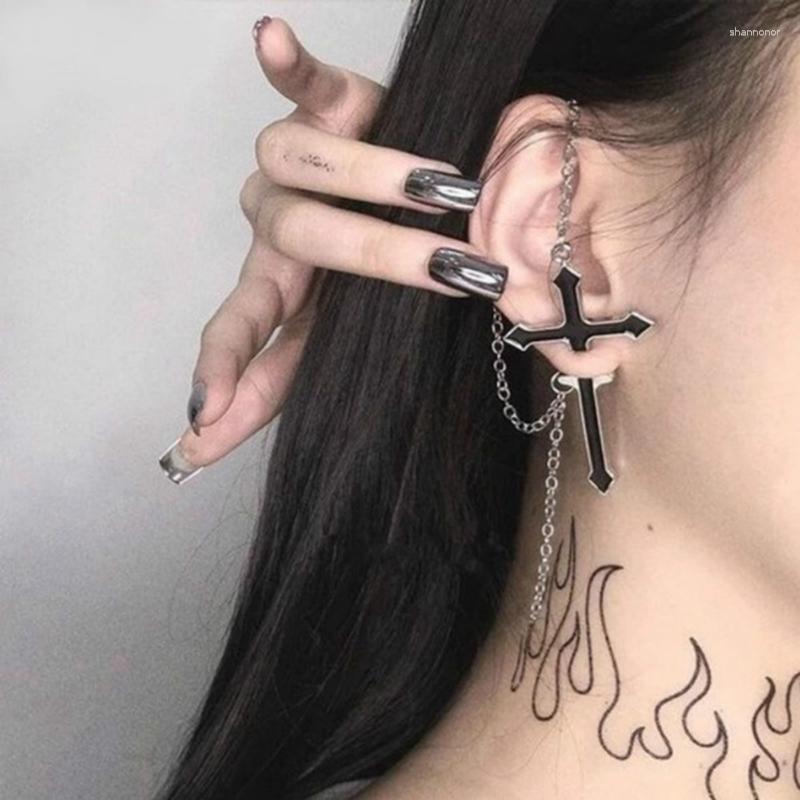 

Stud Earrings Fashion Punk Black Cross Drop For Teens Vintage Rock Pride Long Chain Butterfly Ear Cuffs Women Girls Jewelry
