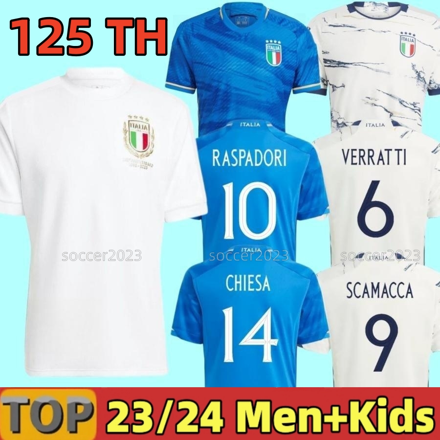 

23/24 Italia CHIESA Soccer Jerseys 2023 Italy 125th RASPADORI VERRATTI BARELLA DONNARUMMA Shirt TOTTI LORENZO POLITANO ZANIOLO MIRETTI Football uniform, 23 24 away aldult