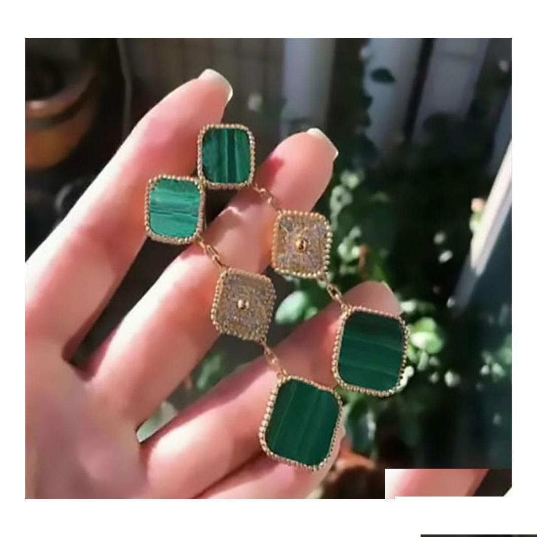 

Charm Three Flowers Diamond 4/Four Leaf Clover Stud Earrings Back Motherofpearl Sier 18K Gold Plated Agate For Women Girls Val2692 D Dhn18