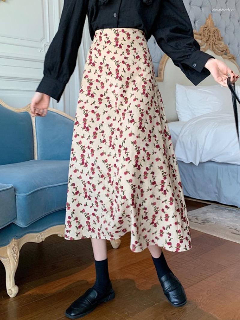 

Skirts Corduroy Floral A-line Skirt Women 2023 Autumn And Winter Mid-length Long Pink For, Black