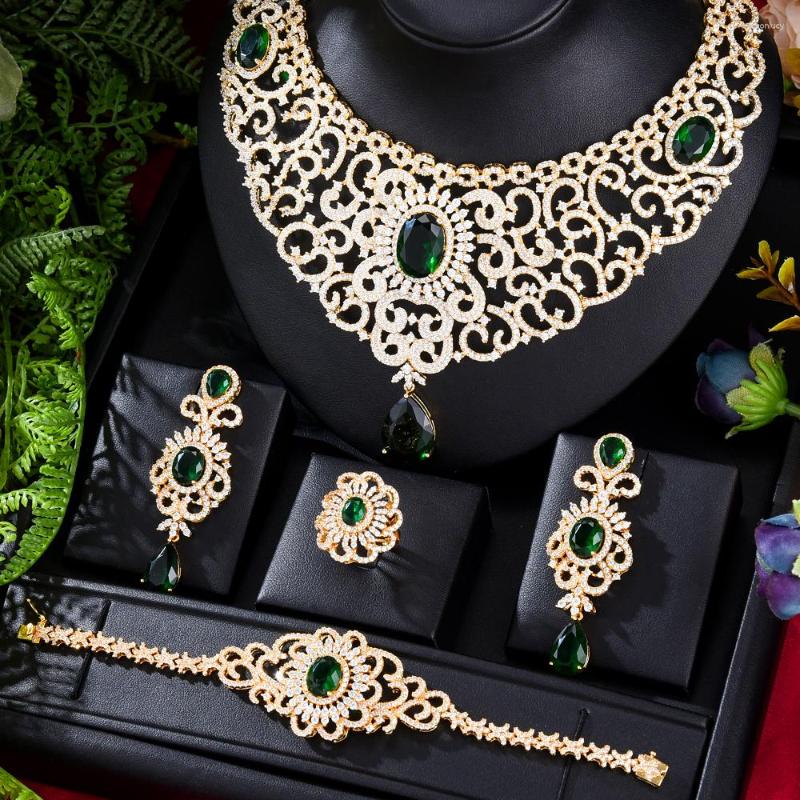 

Necklace Earrings Set Missvikki Original Luxury Green CZ Bangle Ring 4PCS For Women Russia Bridal Wedding Party, Picture shown