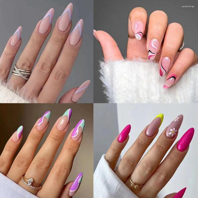 

False Nails 24pcs/Box Press On Full Cover Detachable Artificial French Fake Nail Tips Almond Wearable, 03