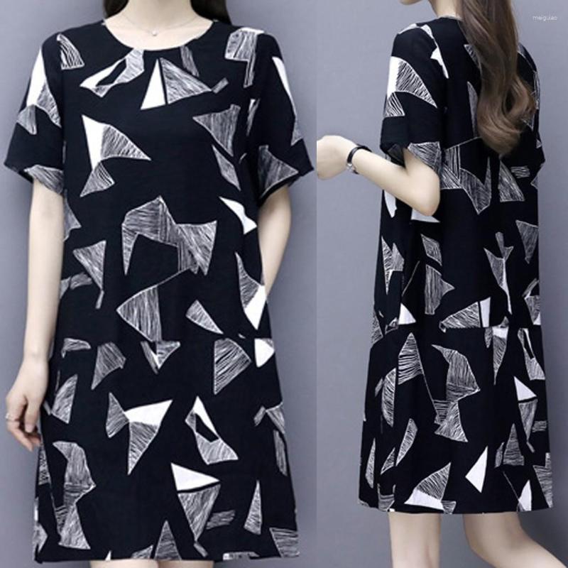 

Casual Dresses SAGACE 2023 Summer Women' Dress Boho Short Sleeve Print O Neck Sexy Stylish Black Ladies Elegant Beach A217