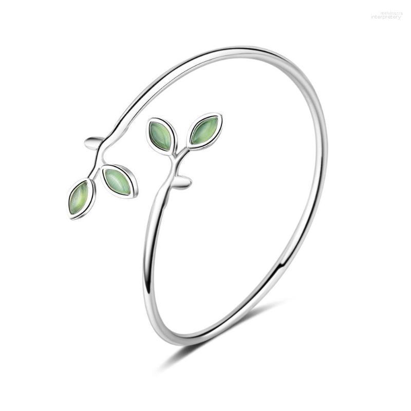 

Bangle 2023 Green Leaf Opal Bracelets For Women Literary Small Fresh Leaves Buds Luxury Friendship