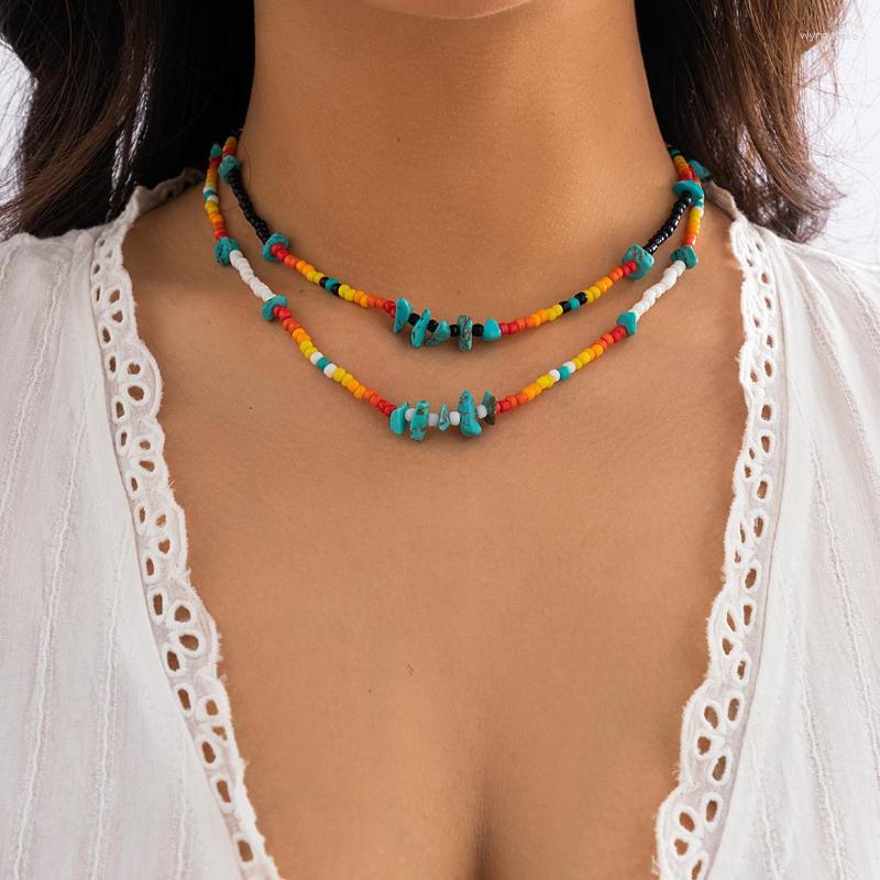 

Chains Bohemia Colorful Seed Beads Natural Sone Chain Necklace For Women Summer Sexy Clavicle Aesthetic Jewelry Y2K Accessories